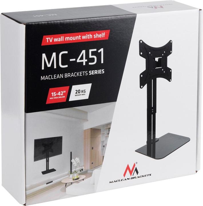 Actual product image Maclean Uchwyt na ścianę do TV z półką, max. 20kg, max. VESA 200x200, dla TV 15-42", MC-451 (Wall, 42", 20 kg)
