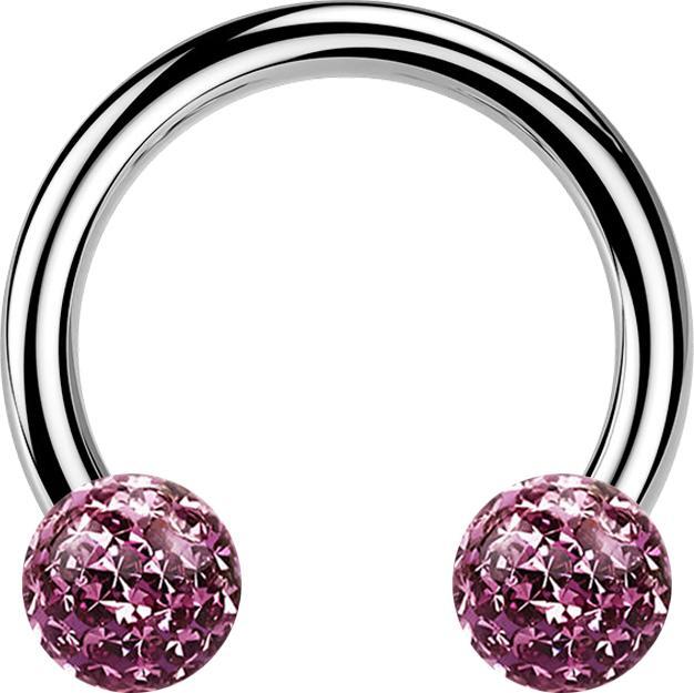 Star Piercing Circular Barbell silber mit zwei Kristall Kugeln hellviolett Epoxy Schutzschicht (Titan G23, ohne Messing)