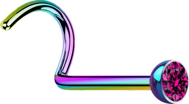 Actual product image Star Piercing Nose stud curved coloured with crystal fuchsia (Surgical steel 316L, without brass)