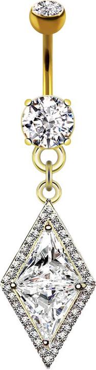 Star Piercing Banane 14k vergoldet mit zwei Kugeln Kristall silber Anhänger langer Kristall (Messing, Chirurgenstahl 316L)