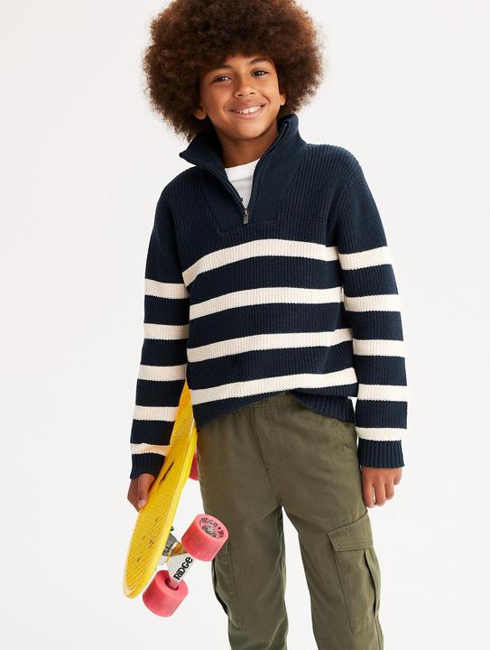 Produktbild La Redoute Collections Grobstrickpullover mit Troyerkragen und Streifen (152)