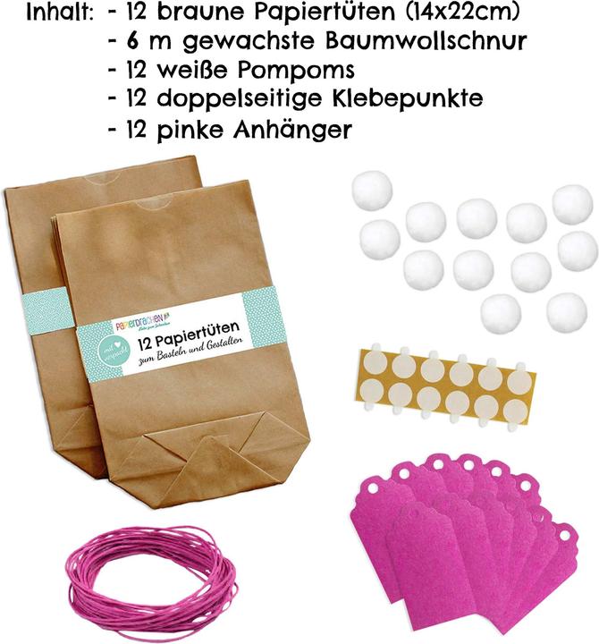 Produktbild Papierdrachen Osterhasen - Tüten mit Ponpom - (pink) (Geschenktüte, 12 x)