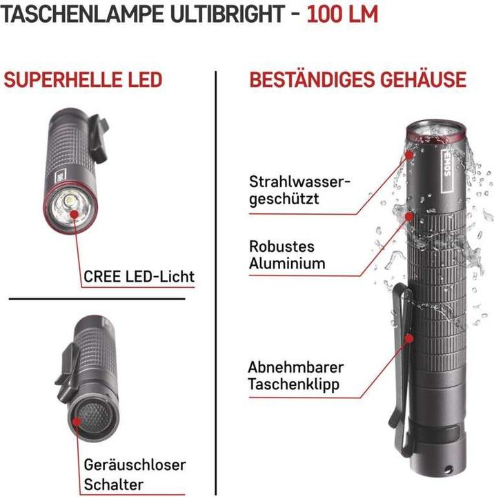 Produktbild Emos CREE LED Metall-Taschenlampe Ultibright 50, 100lm, 1xAAA (9.80 cm, 100 lm)