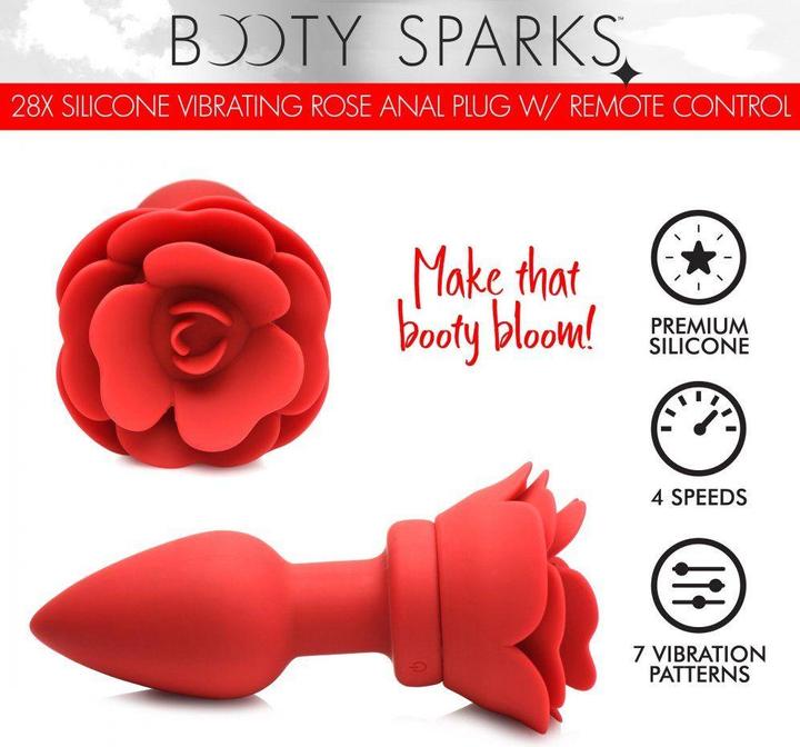Actual product image XR Brands Vibrating Rose Anal Plug with Remote - Small
