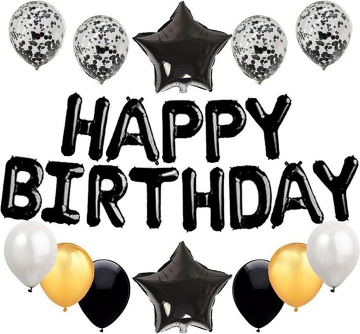 Produktbild Cover-Discount Happy Birthday Luftballon Banner Set schwarz (25 x)
