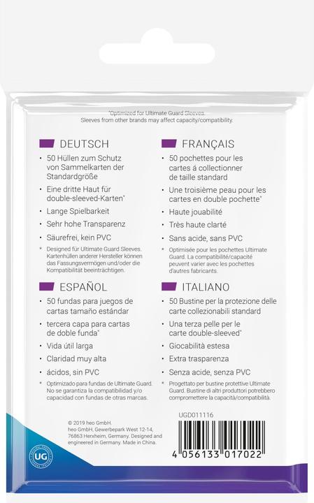Valori nutrizionali e ingredienti Ultimate Guard UGD011116 - Supreme UX - 50x 3rd Skin Kartenhüllen in Standrardgrösse, Transparent