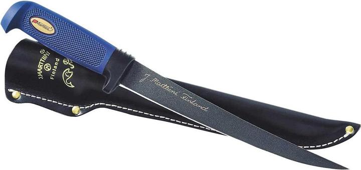 Produktbild Marttiini Filetiermesser, Martef-Klingenbeschichtung, Kautschuk-Griff, Lederscheide (23 cm)