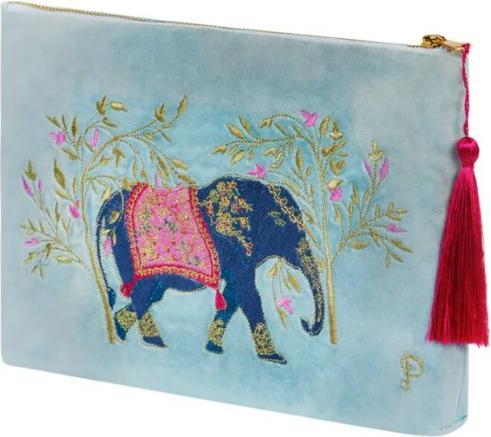 Powder Velvet Zip Pouch Elephant