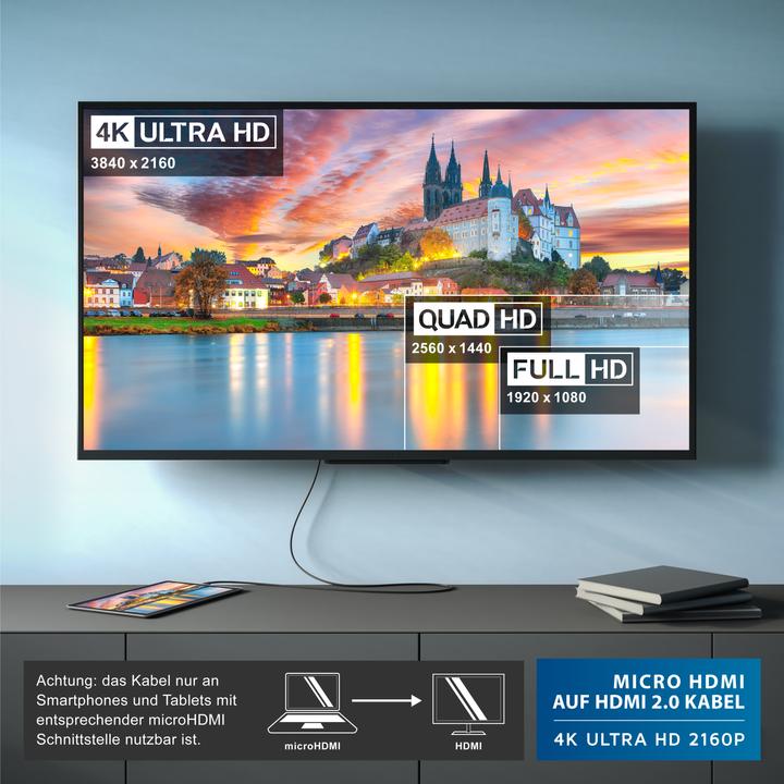 Immagine prodotto CSL Cavo Micro HDMI 2.0 - 4k 60Hz Ultra HD - Full HD - 3D - Ethernet - 1080p 2160p - 3 x schermato (2 m, HDMI)