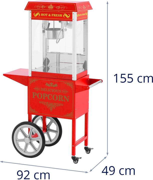 Image du produit Royal Catering Machine à pop corn avec chariot - Design rétro - 150 / 180 °C - rouge -