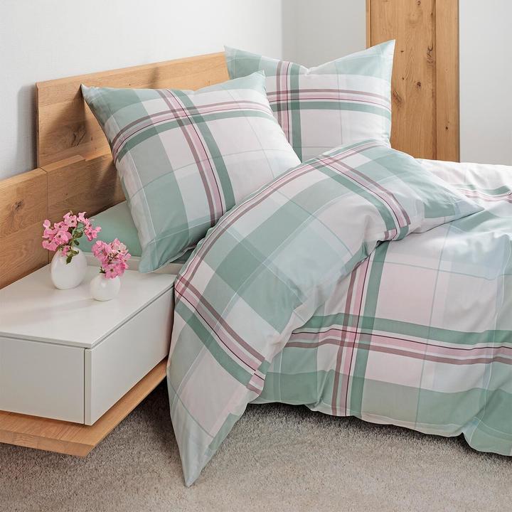 Produktbild Janine Mako-Satin Bettwäsche moments 98119 grün rosa (Bettwäsche Set, 135x200 cm + 80x80 cm)