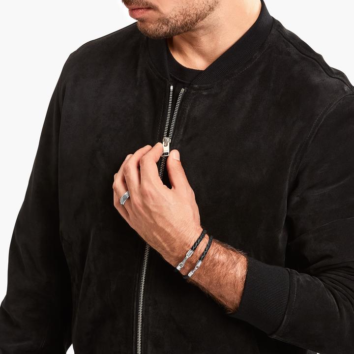 Immagine prodotto Thomas Sabo Bracciale in pelle stretto in argento nero (19 cm, Cuoio, Annerito, Argento 925)