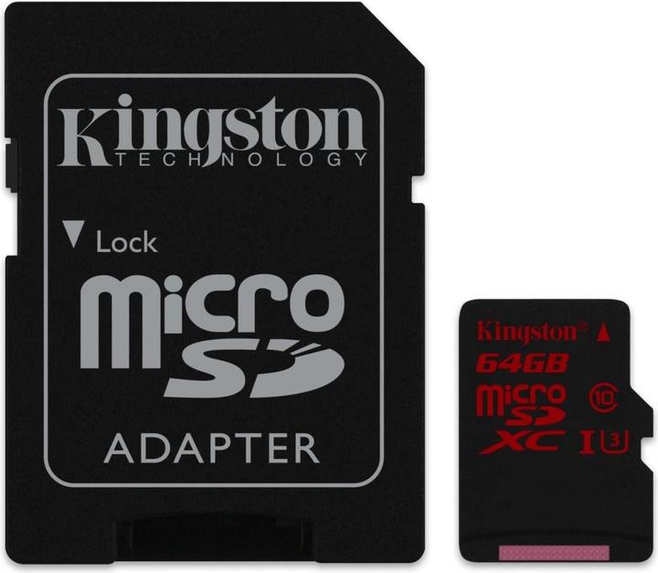 Kingston microSDXHC UHS-I with adapter (64 GB, microSDXC, U3, UHS-I)