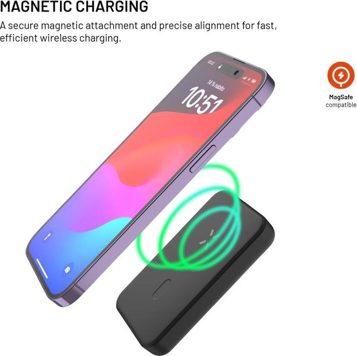 Immagine prodotto Fixed MagZen Trådløs PD 20W Power Bank 10.000 mAh Sort Powerbank - Sort - 10000 mAh (10000 mAh, 12 Wh)