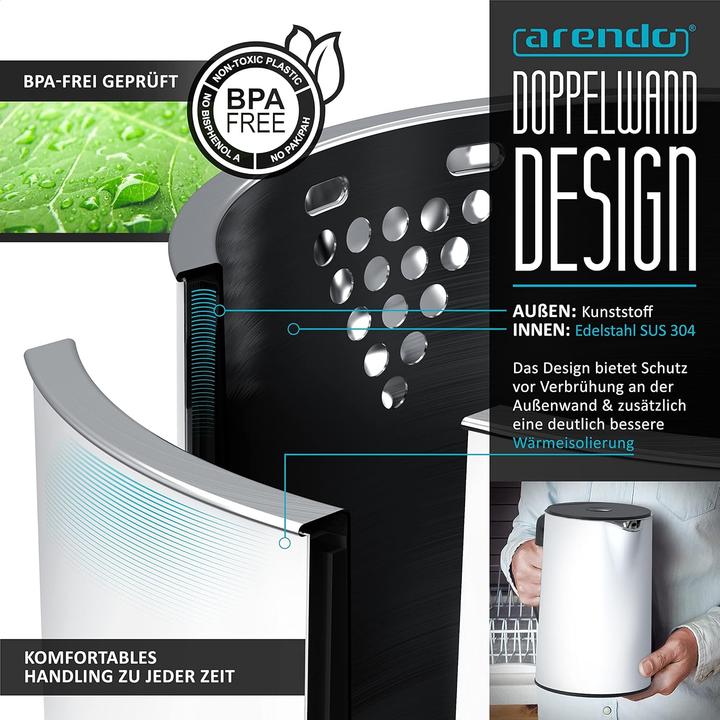 Image du produit Arendo Edelstahl Wasserkocher-Toaster-Set mit LED-Display (1.50 l)
