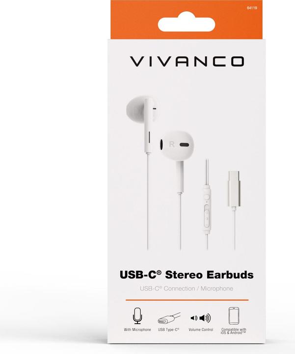 Produktbild Vivanco USB-C Capsule In-Ear Stereo Headset, weiss, kabelgebunden inkl. Fernbedienung (Kabelgebunden)