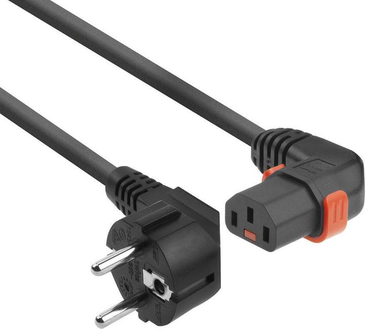 Iec Lock 230V Powercord CEE 7/7 male(angled) to C13 (right angled) lockable, black, 1 meter (1 m)