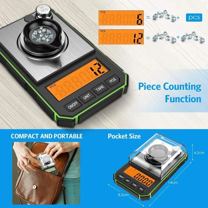 Produktbild Swissdetector Balance digitale en milligrammes - 0.001 g/50 g pour poudre - or - bijoux - Verte