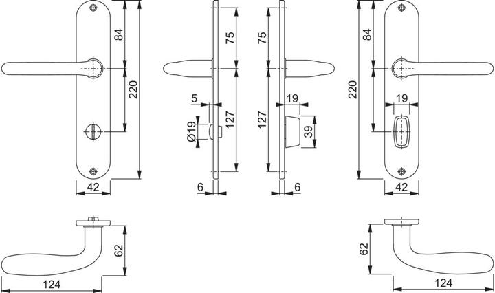 Produktbild Hoppe Langschildgarnitur Cardiff E1850Z/302 Edelstahl F69 SK/OL 78 mm DIN links / rechts (Türschildgarnitur)