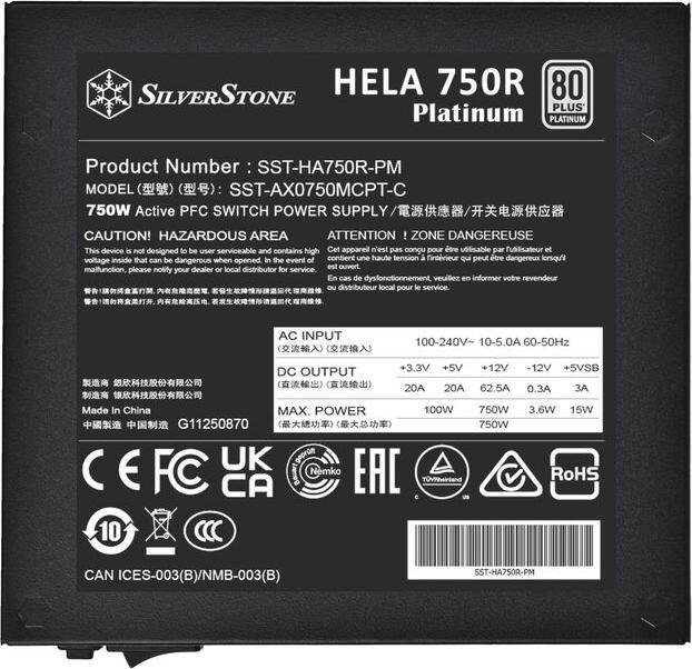 Image du produit Silverstone SST-HA750R-PM - Cybenetics Platinum 750W ATX 3.0 + PCIe 5.0 fully modular ATX PSU (750 W)