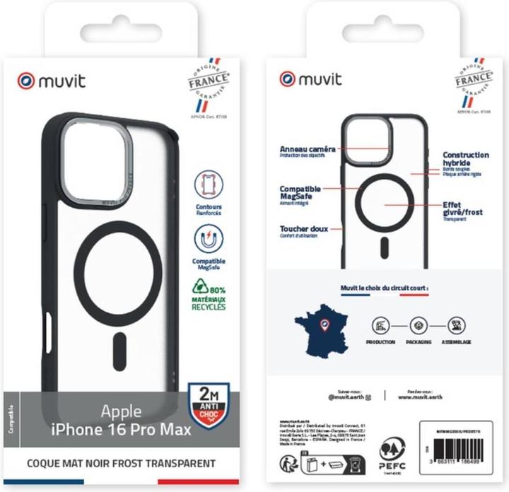 Produktbild Muvit Coque Magsafe 2m Mat Frost Noir Iphone 16 Pro Max (Apple iPhone 16 Pro Max)