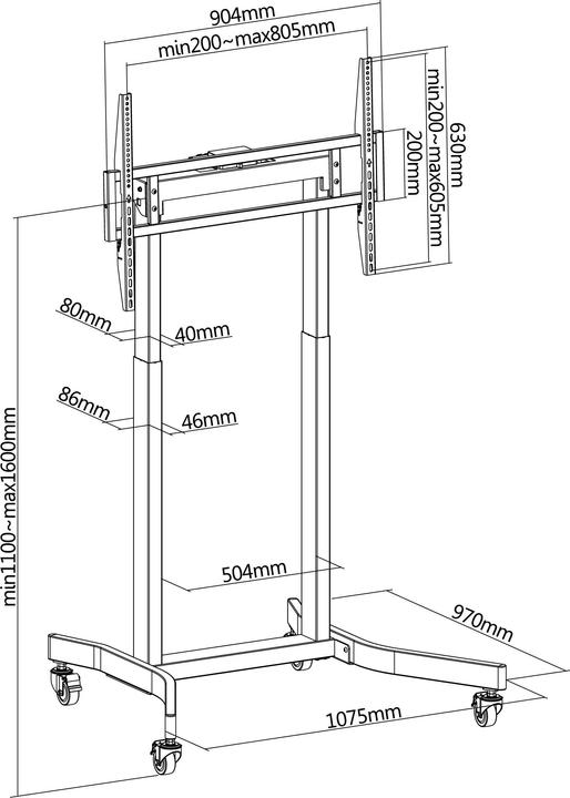 Image du produit equip Support au sol 55-100"/ 1TFT 120kg noir (100", 120 kg)