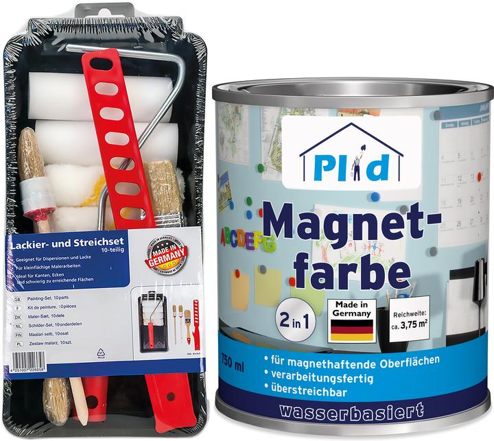 Plid Magnetic paint 0.75L anthracite grey for approx. 4m² + paint set/magnetic paint magnetic board (Anthracite grey, 0.75 l)