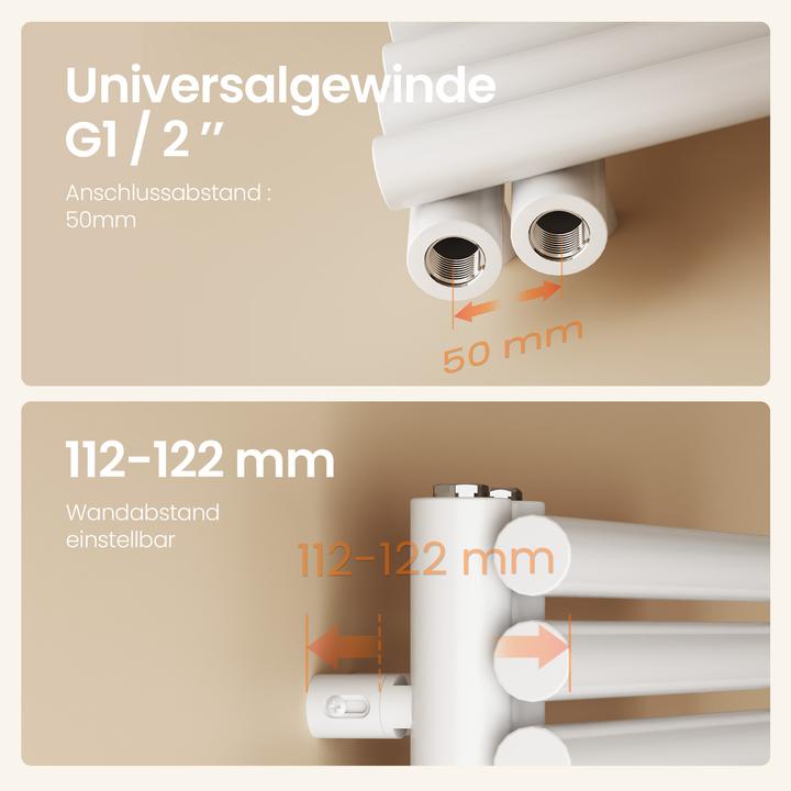 Produktbild Emke Handtuchheizkörper 1660×600mm mit Seitenanschluss, Badheizkörper, Handtuchhalter, Handtuchwärmer in