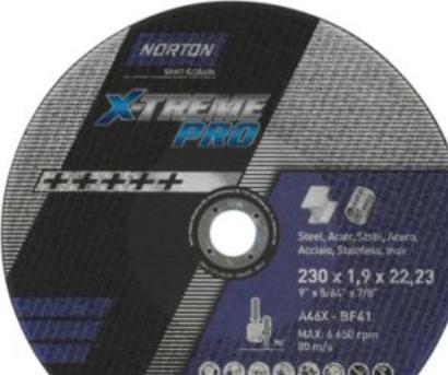 Actual product image Saint-Gobain Skaereskive 230x1,9x22,23mm - A46X-T41 NOR-X-Treme Pro,saerdeles god t/stål & rustfrit stål