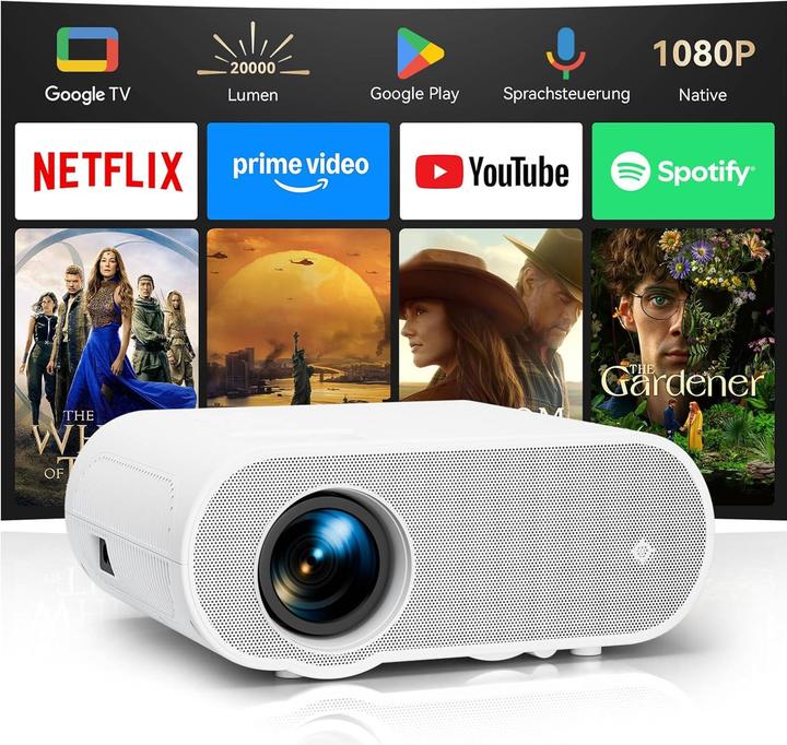 Zoomcat 4K Mini Beamer mit Google TV und Sprachsteuerung (20000 lm)