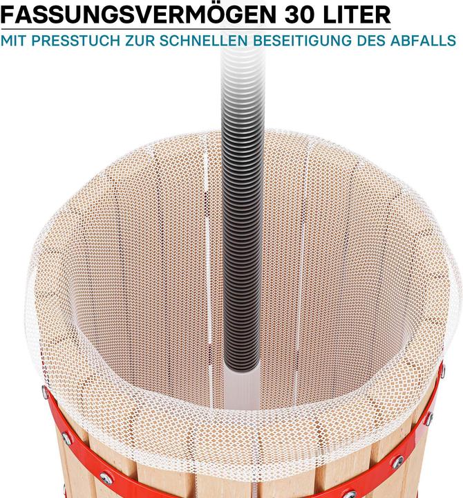 Image du produit Wiltec Pressoir à fruits 30L avec 3x Torchon à pressoir Moût Pressage Vin Cidre Broyage Fruits Pommes