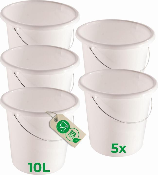 Produktbild Novaliv 5 Stück Eimer 10L Weiss mit Masseinteilung - Putzeimer 10 Liter? 28,5 cm Praktischer Allround (5 Stk.)