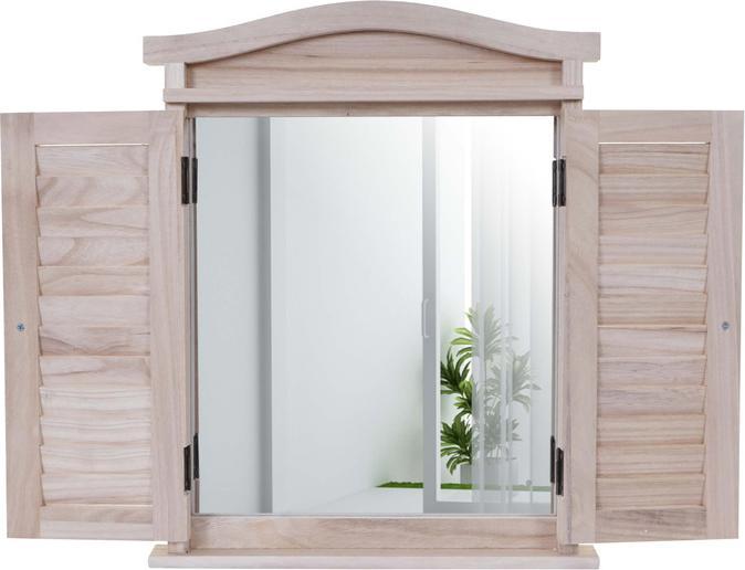 Produktbild Swisshandel24 Wandspiegel Spiegelfenster mit Fensterläden 53x42x5cm - naturbraun (53 x 42 x 5 cm)