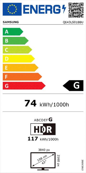 Energielabel Samsung LED TV (43", LS01B, QLED, 4K, 2022)
