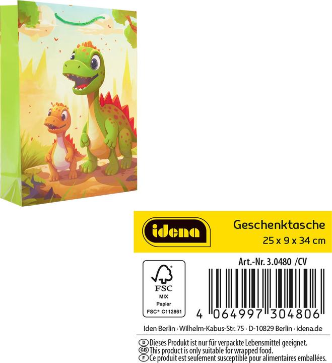 Actual product image Idena Gift bag children motif dino multicoloured 25x9x34cm (Gift bag)