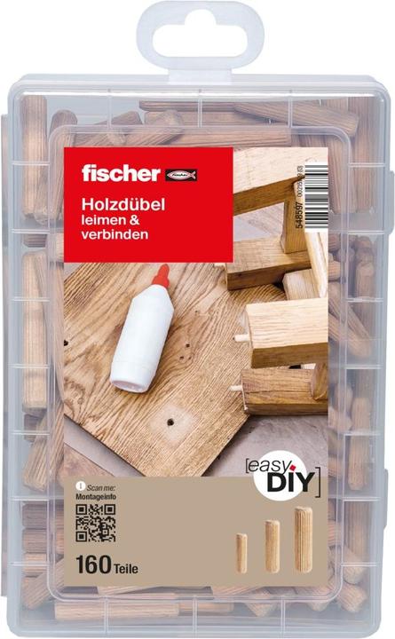 Produktbild Fischer Praktische Helfer Leimen & Verbinden, Sortimentbox mit 160 Holzdübeln, Set für sichere Verbi (1 Stk.)