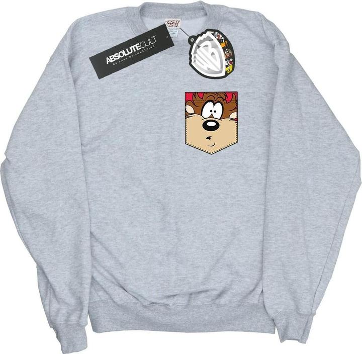 Looney Tunes Tasmanian Devil Face Faux Pocket Sweatshirt