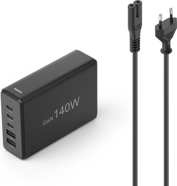 Immagine prodotto Hama Stazione di ricarica 5 porte, GaN, caricatore rapido, 3xUSB-C, 2xUSB-A, PD, 140 W, SW (140 W)
