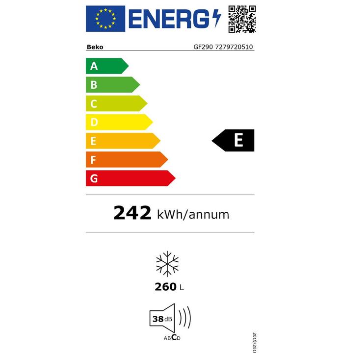 Energie-Label Beko Gefrierschrank GF290 (Freistehend, 260 l)