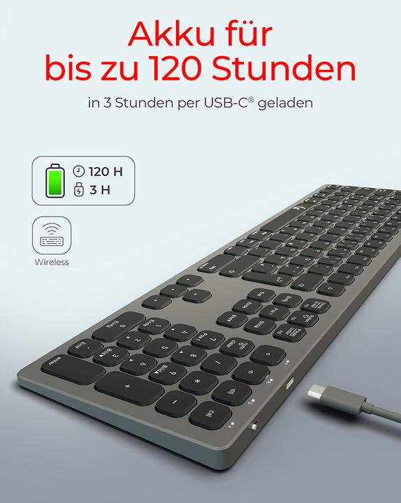 Image du produit KeySonic Clavier Full-Size en aluminium, Bluetooth® & RF, pour Win & macOS (DE, Sans fil)