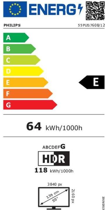 Energy Label Philips 55PUS7608/12 (55", PUS7608, LED, 4K, 2023)