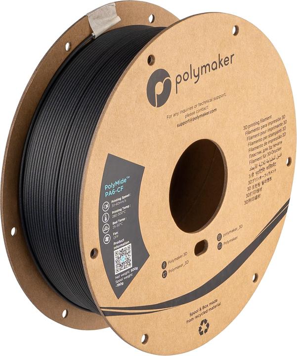 Image du produit Polymaker PolyMide PA6-CF V2 - Noir - 1.75mm - 500g (Nylon, 1.75 mm, 500 g, Noir)