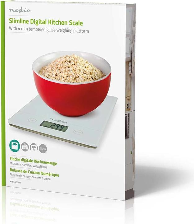 Produktbild Nedis Küchenwaagen | Digital | Glas / Kunststoff | CR 2032 Batterie | Weiss