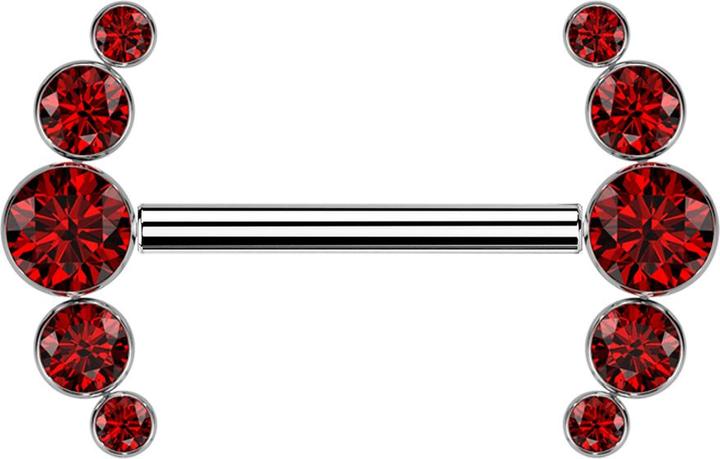 Image du produit Star Piercing Threadless Barbell argent avant cinq cristaux rouges (Titane G23, sans laiton)