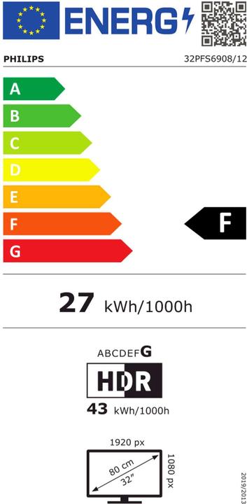 Energielabel Philips 32PFS6908/12 (32", PFS6908, LED, Volledige HD, 2023)
