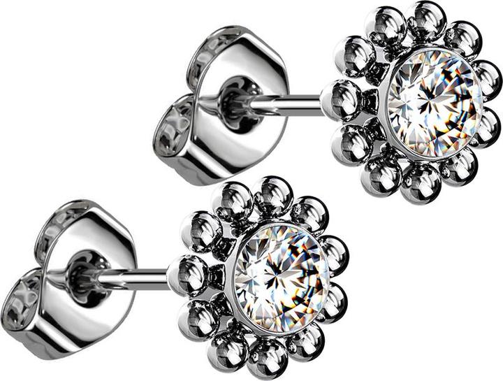 Star Piercing Threadless Ohrstecker silber Kugelblume Kristall silber (Titan G23, ohne Messing)