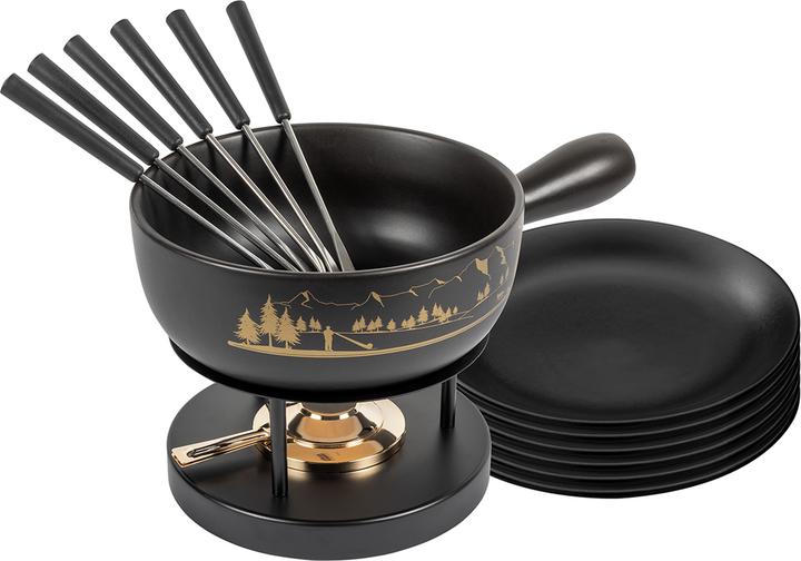 Immagine prodotto Kuhn Rikon Set per fonduta al formaggio Panorama des Alpes noir Ø 23 cm con assiette (Fondue di formaggio)