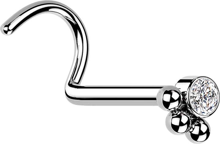 Star Piercing Nasenstecker gebogen silber Kristall mit drei Kugeln (ohne Messing, Chirurgenstahl 316L)