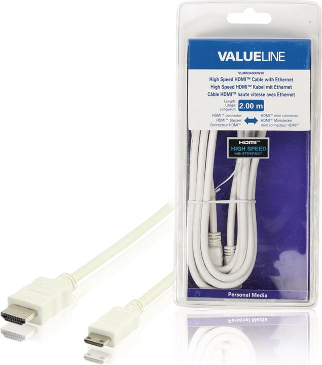 Image du produit Valueline Câble HDMI haute vitesse avec Ethernet HDMI mâle - HDMI mini mâle 2,00 m blanc (2 m, HDMI)