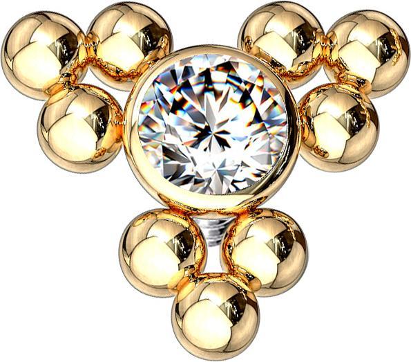 Star Piercing Dermal Anchor vergoldet Kugeln Dreieck (ohne Messing, Chirurgenstahl 316L)